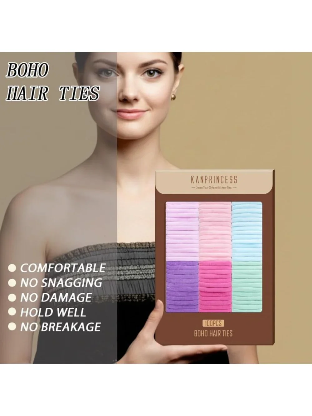 100PCS No-Damage Nylon Hair Ties - Soft, Stretchy Bands for Women & Girls